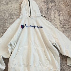 Champion Light Gray Hoodie with Blue Logo